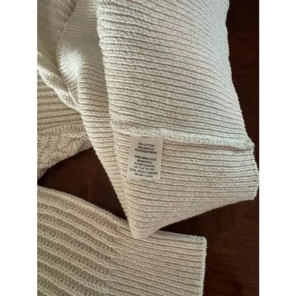 White House Black Market Cream Ribbed Tunic Sweater Metallic Thread Women’s M - Picture 7 of 11